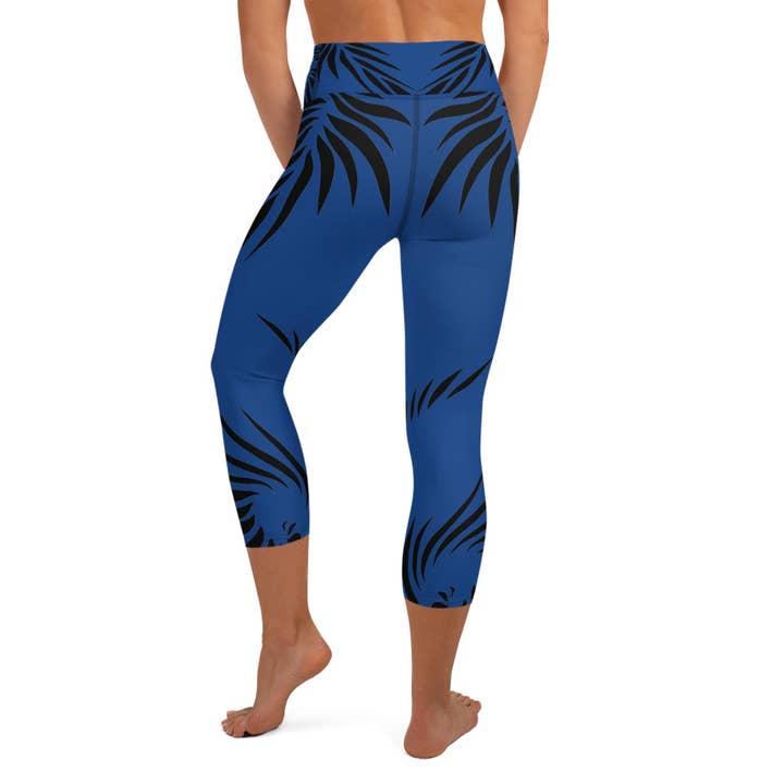 Capri Sports Power Up design leggings in Cobalt Blue & Black for wholesale by Natascha van Es Fingerprint Art