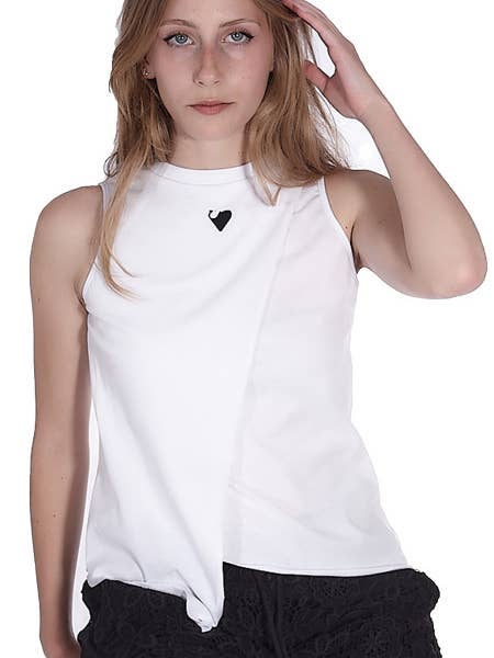 Top assimétrico de algodão com gola canelada por atacado de vstl