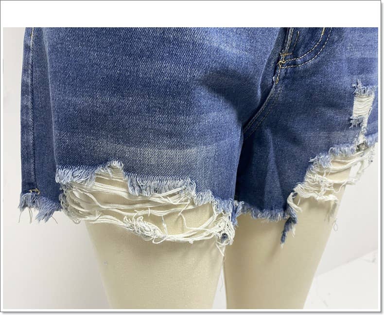 Blauw Blauw gewassen spijkershort met scheuren XYK006 voor groothandel op Faire6