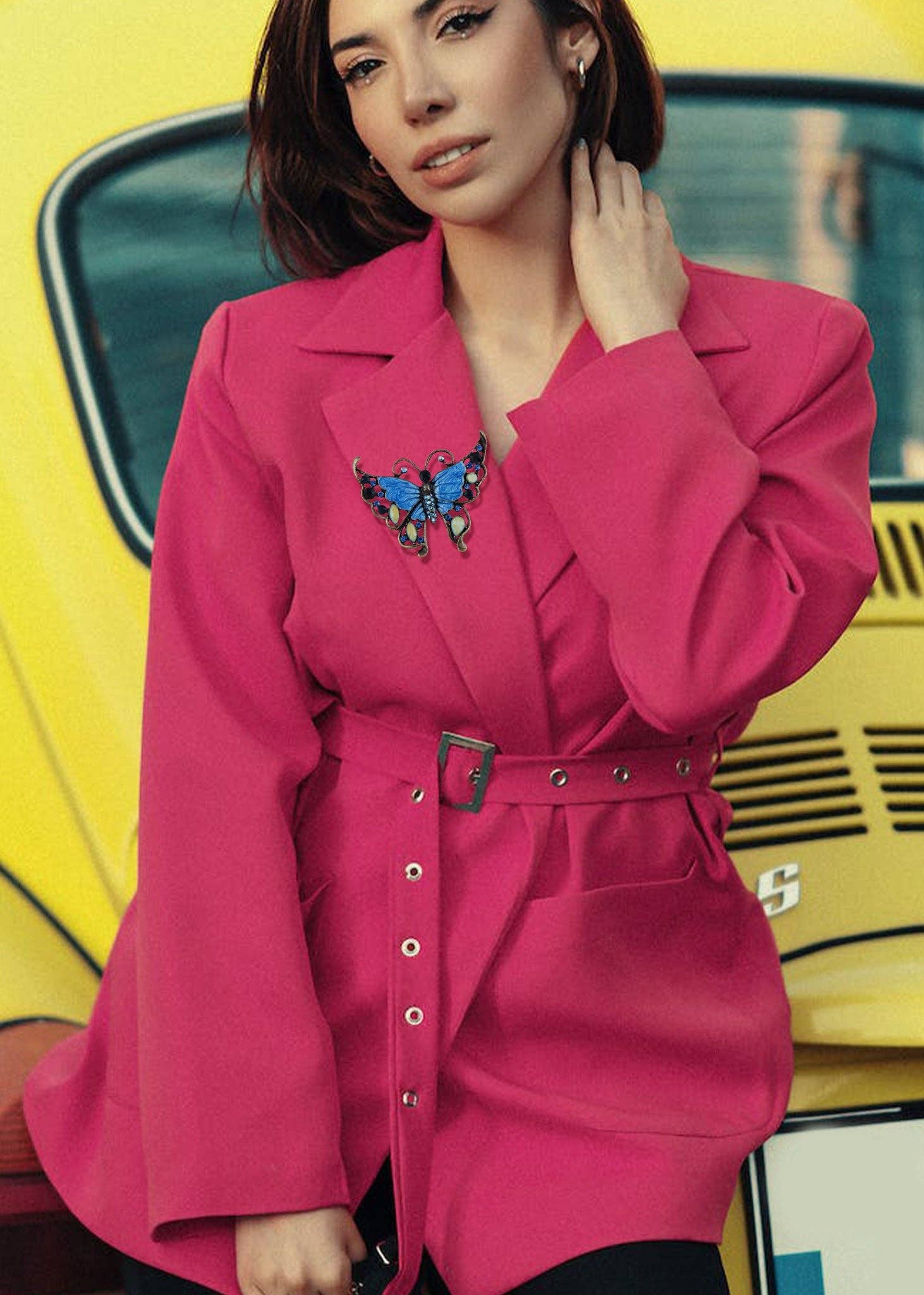 AK Brand - Wholesale Brooch - Antique Green Enamel Opal Butterfly Insect Brooch Pin24