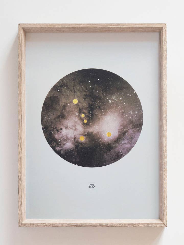 CANCER Zodiac Constellation Art Print with Hand-Painted Gold Stars for wholesale by Angela Britton