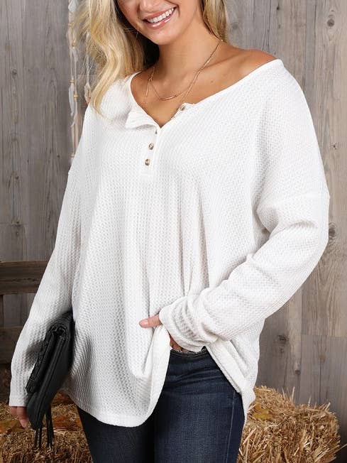 Rosa Clothing - Wholesale Knit Top - Women's - BUTTON Placket Long Sleeve Waffle Top14
