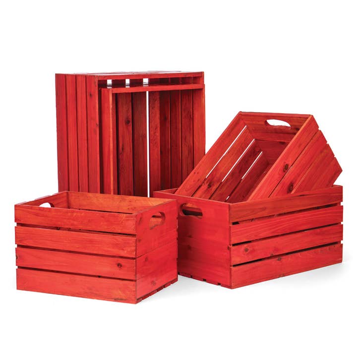 Willow Group - Wholesale Storage Bin - S/5 RECT WOOD CRATES-RED
