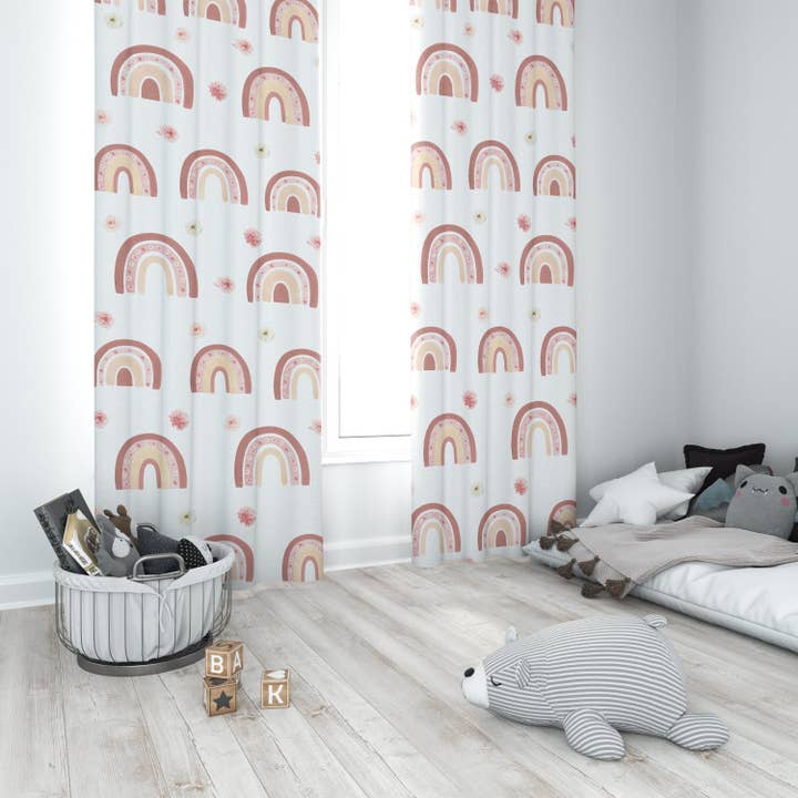 Blush Florals with Rainbows Blackout Curtains for wholesale by Empowering Decor