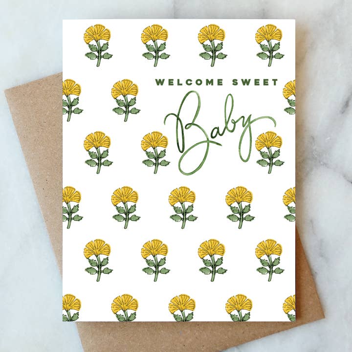 Yellow Floral Baby Greeting Card | New Mom Baby Card for wholesale by Abigail Jayne Design