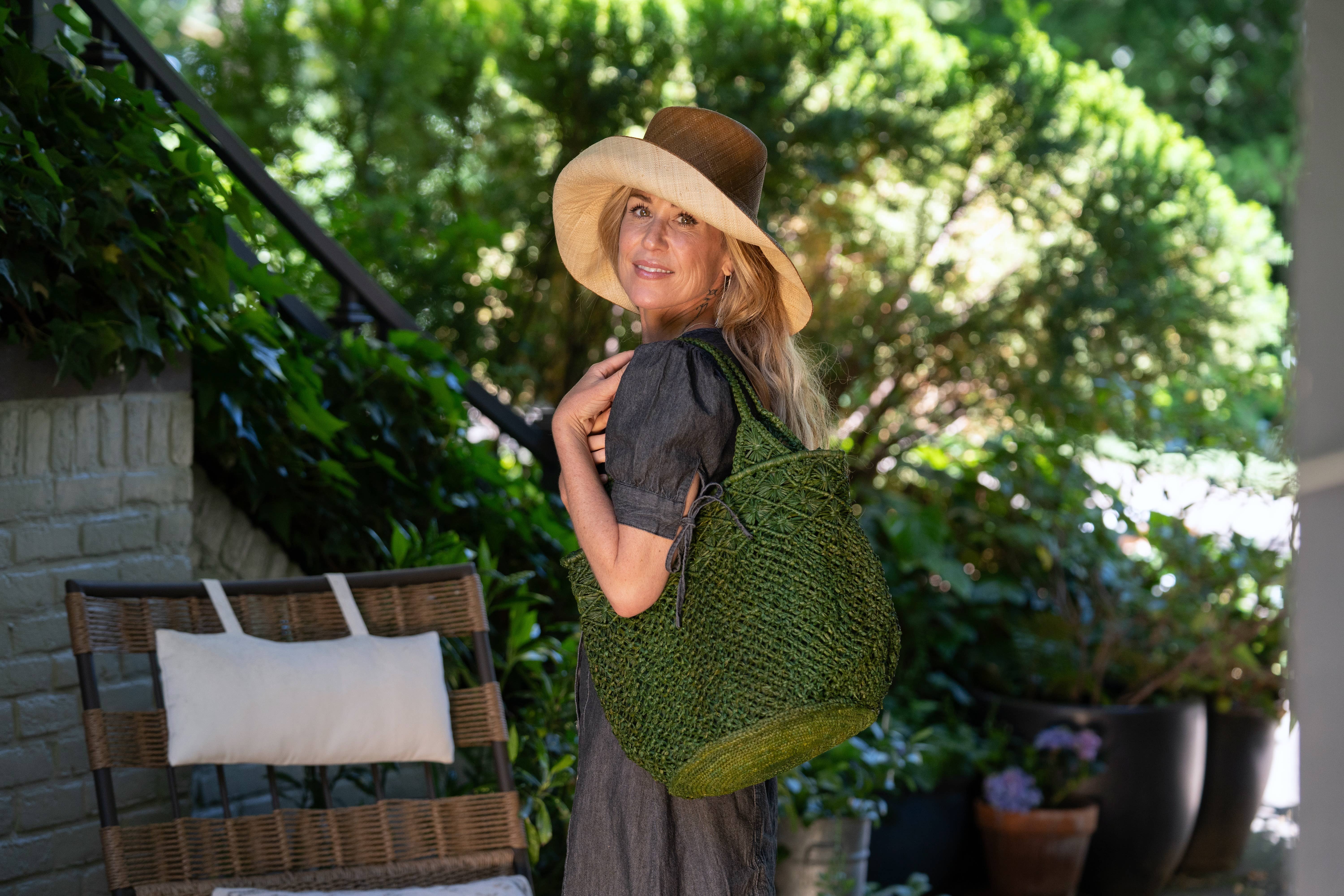 Shebobo - Vente Sac de plage - Sac à main en paille crocheté et macramé diamant Luca2