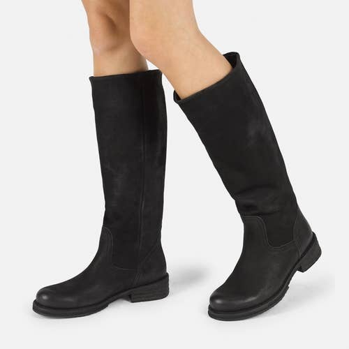 Damen Leder Bikerstiefel - Cooper A712 Nubuk Schwarz für den Großhandel von Felmini