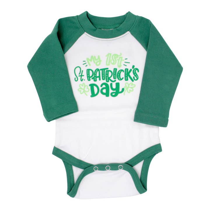 1st St. Patrick's Day | Green Raglan for wholesale by Cuddle Sleep Dream
