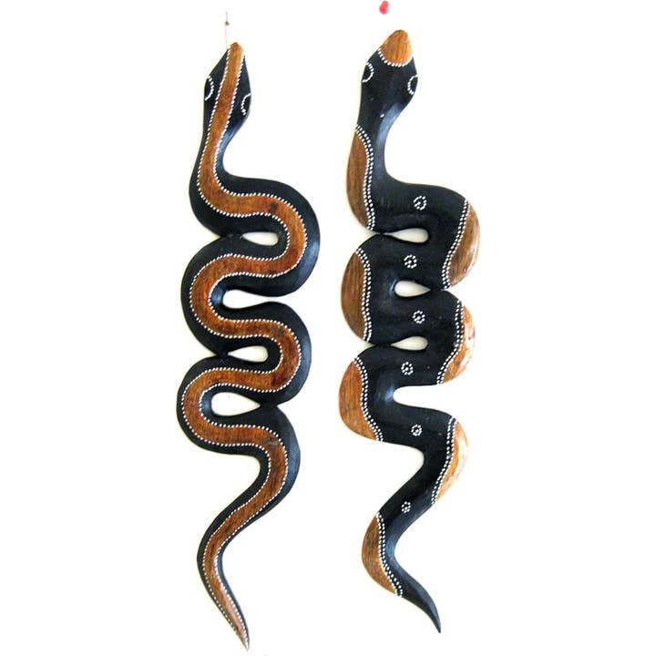 Serpent Snake Wall Art Hanging Boho Decor Wood - Pair - LG for wholesale by OMA - Eclectic Home