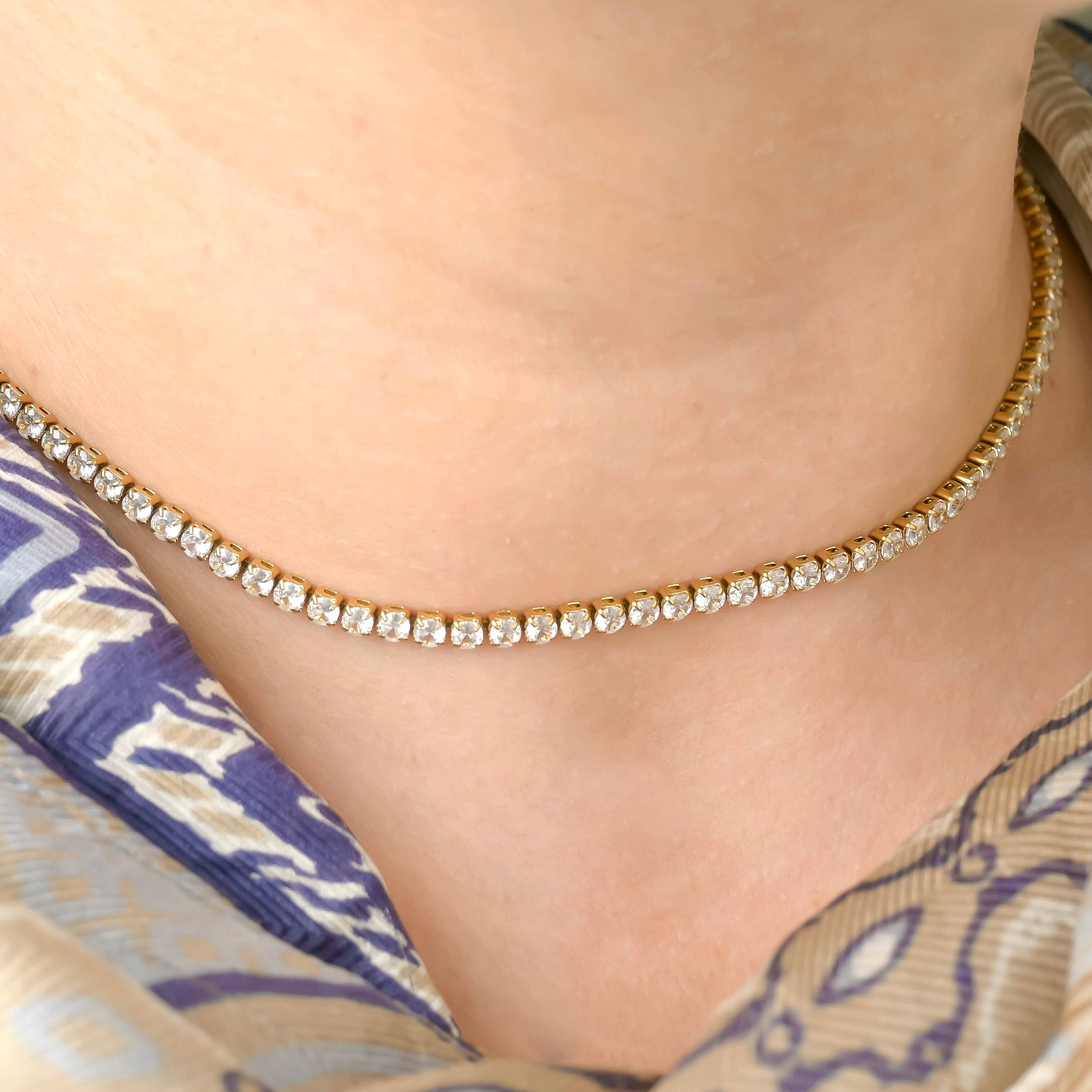 Blueyejewelry - Wholesale Link & Chain Necklace - Tennis Chain Necklace - Waterproof 18k Gold Diamond Choker1