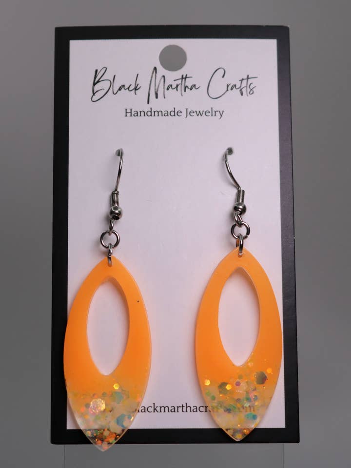 Laranja Néon - Brincos pendentes de resina com glitter que brilha no escuro por atacado de Black Martha Crafts