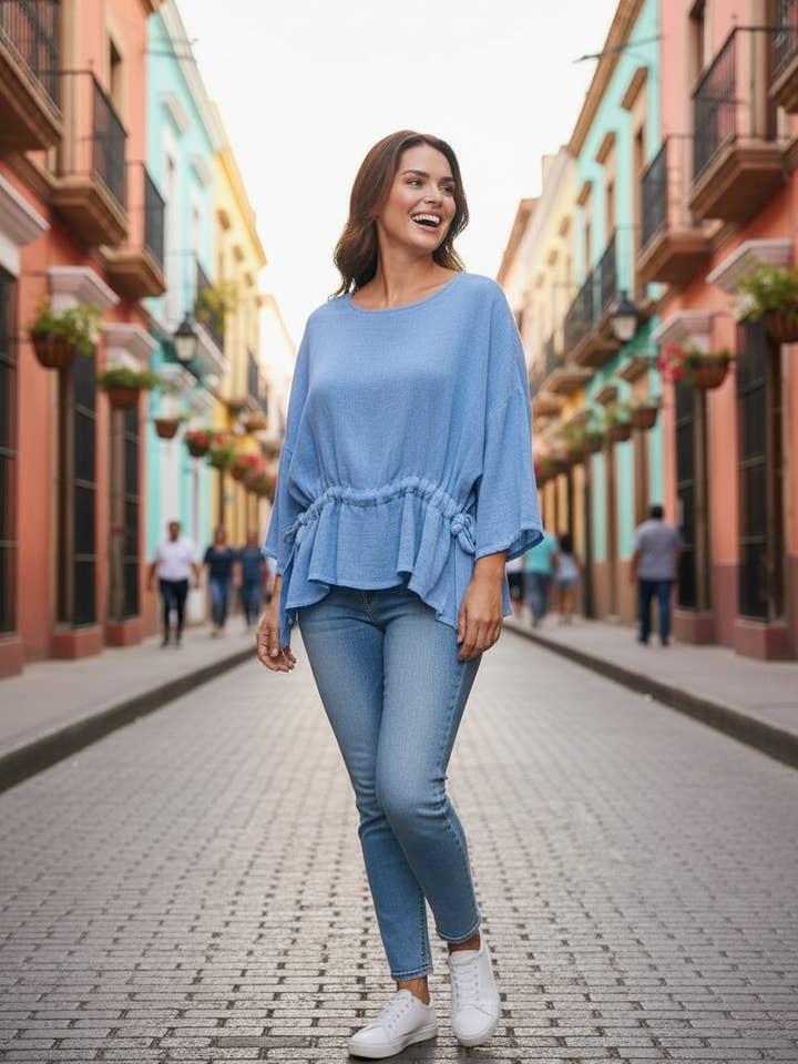 Afslappet top i hør og bomuld LEL-T10612 for engroshandel hos ORNELLA PARIS