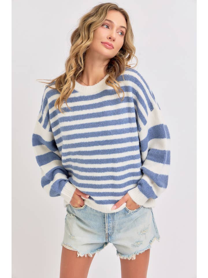 Sweet Lovely by Jen - Wholesale Knit Sweater - Women's - SOFT COZY EVERYDAY WARDROBE STRIPED KNIT SWEATER 2