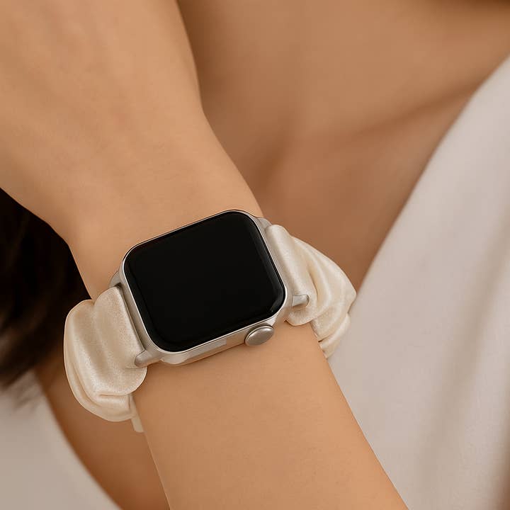 Scrunchie Elastic Watch Strap - Ivory for wholesale by Betty James