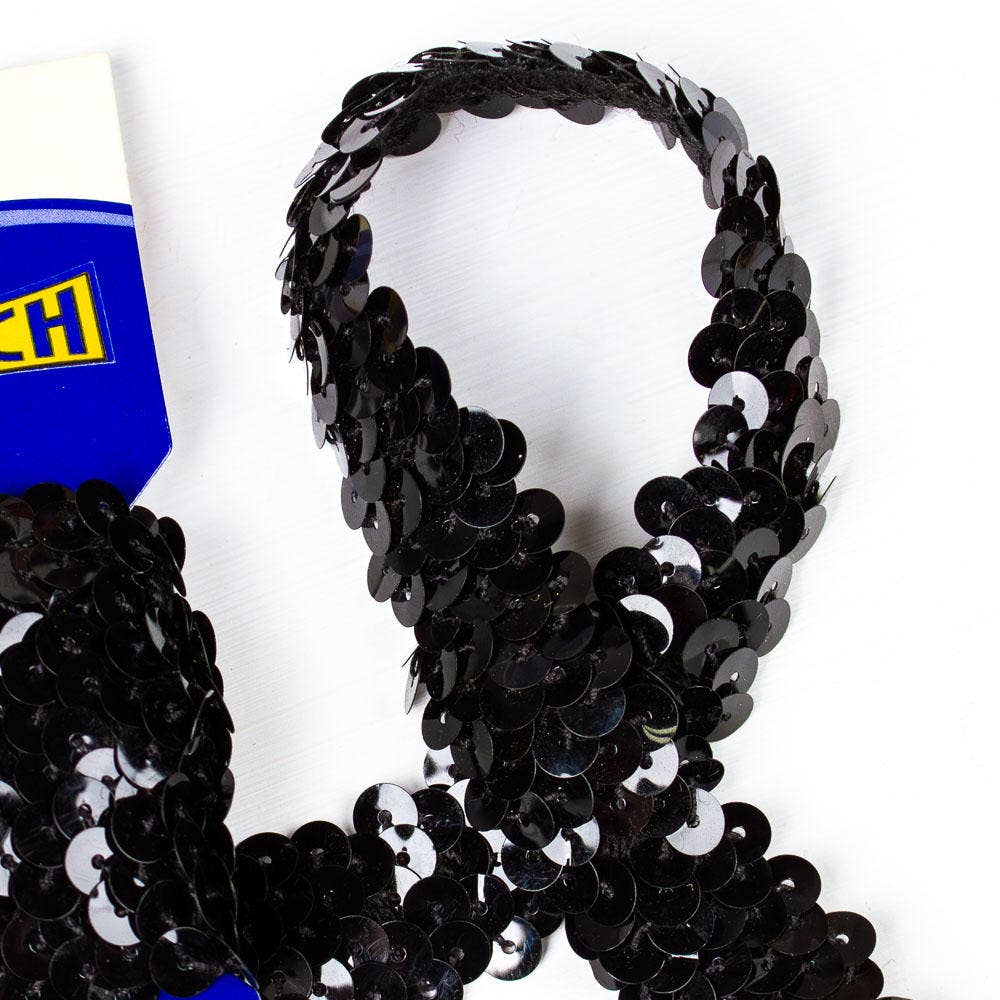 Factory Direct Craft - Vendita all'ingrosso Nastri - Confezione regalo - Bordo di paillettes elasticizzato nero Wright (lungo 4 piedi)0