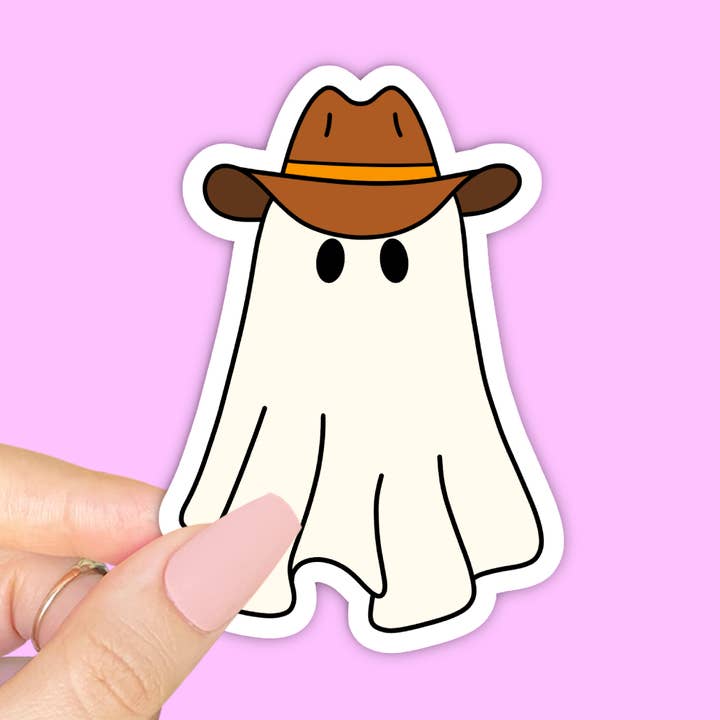 Cowboy ghost, Halloween sticker, Laptop sticker, Yeehaw for wholesale by Radical Buttons