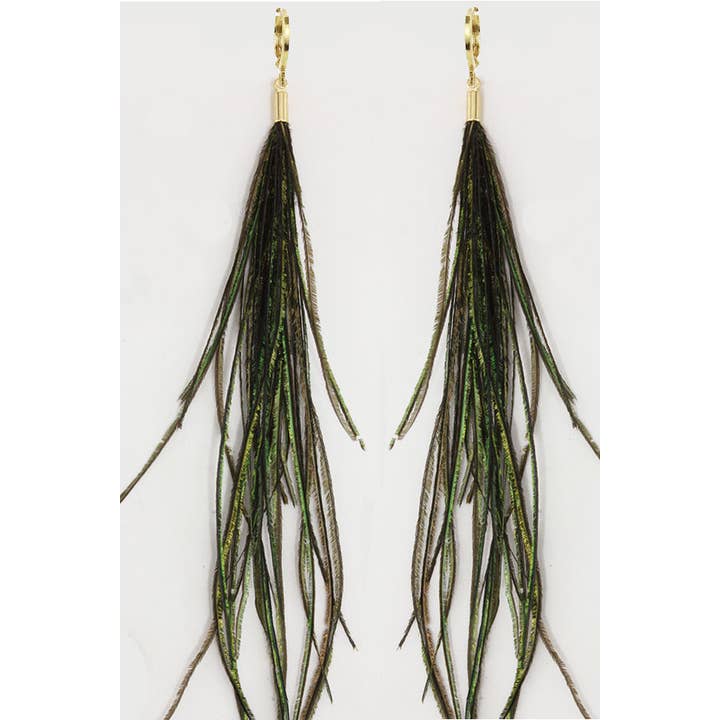 Brass Sand - Wholesale Tassel Earrings - Peacock Feather Earring Olive