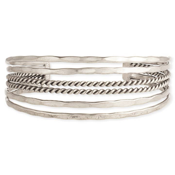 Silver Hammered & Twisted Lines Cuff Bracelet for wholesale by ZAD