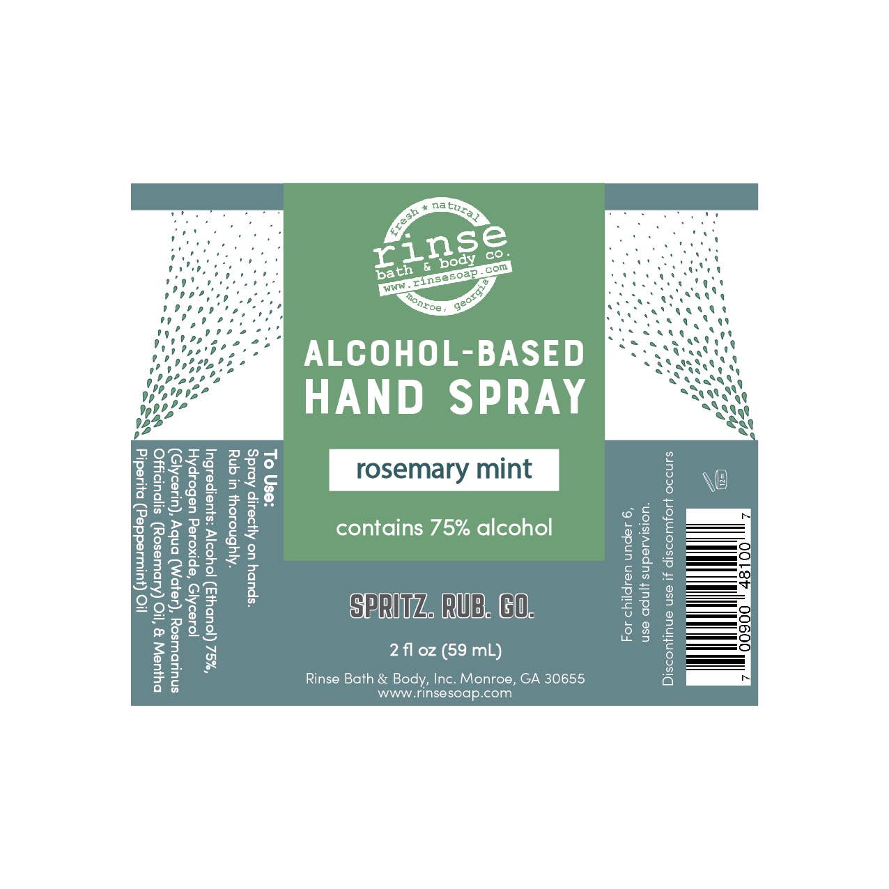 Rinse Bath Body Inc - Vente Désinfectants pour les mains - Vaporisateur pour les mains à base d'alcool - Romarin Menthe1