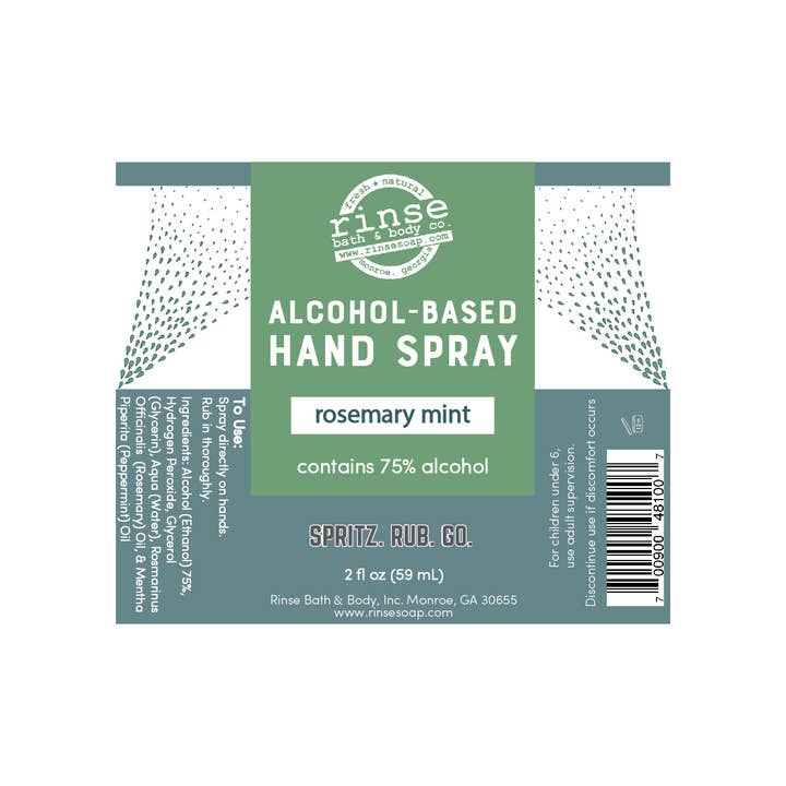 Rinse Bath Body Inc - Vente Désinfectants pour les mains - Vaporisateur pour les mains à base d'alcool - Romarin Menthe1