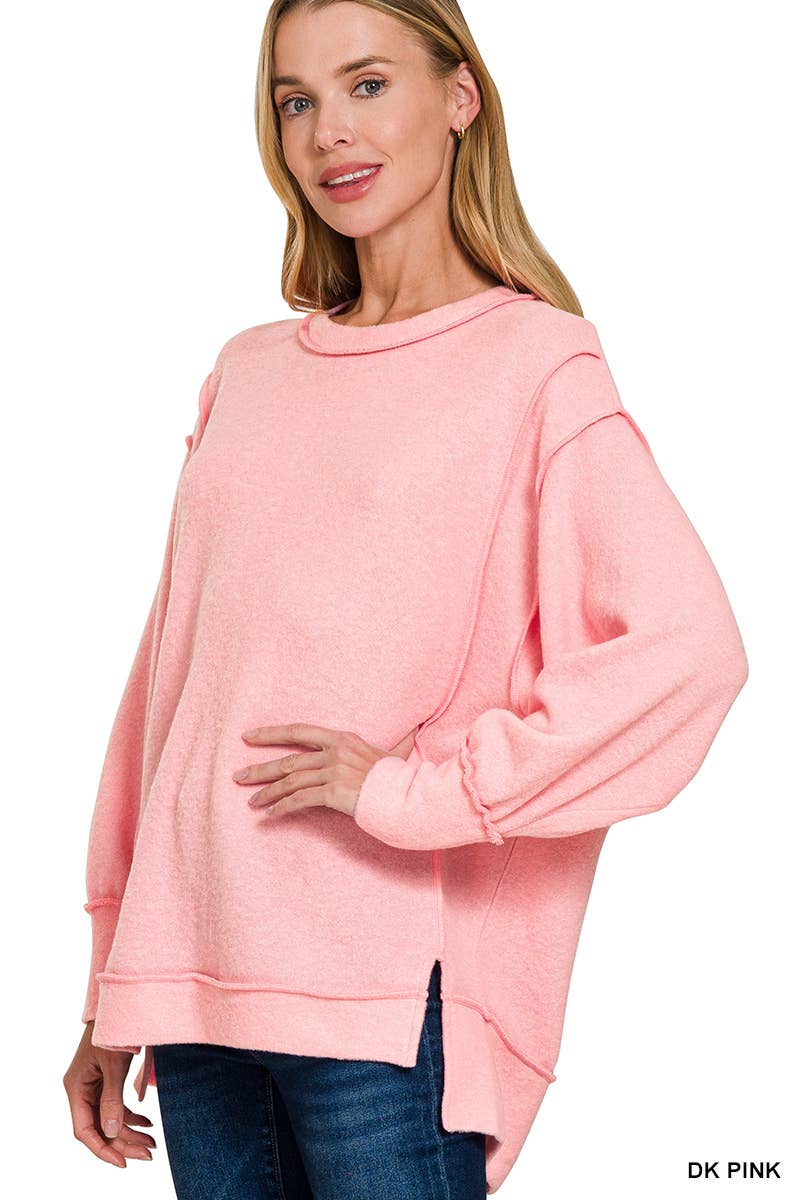 42POPS - Wholesale Knit Sweater - Women's - `.Brushed Melange Hacci Exposed Seam Sweater W/ Side25