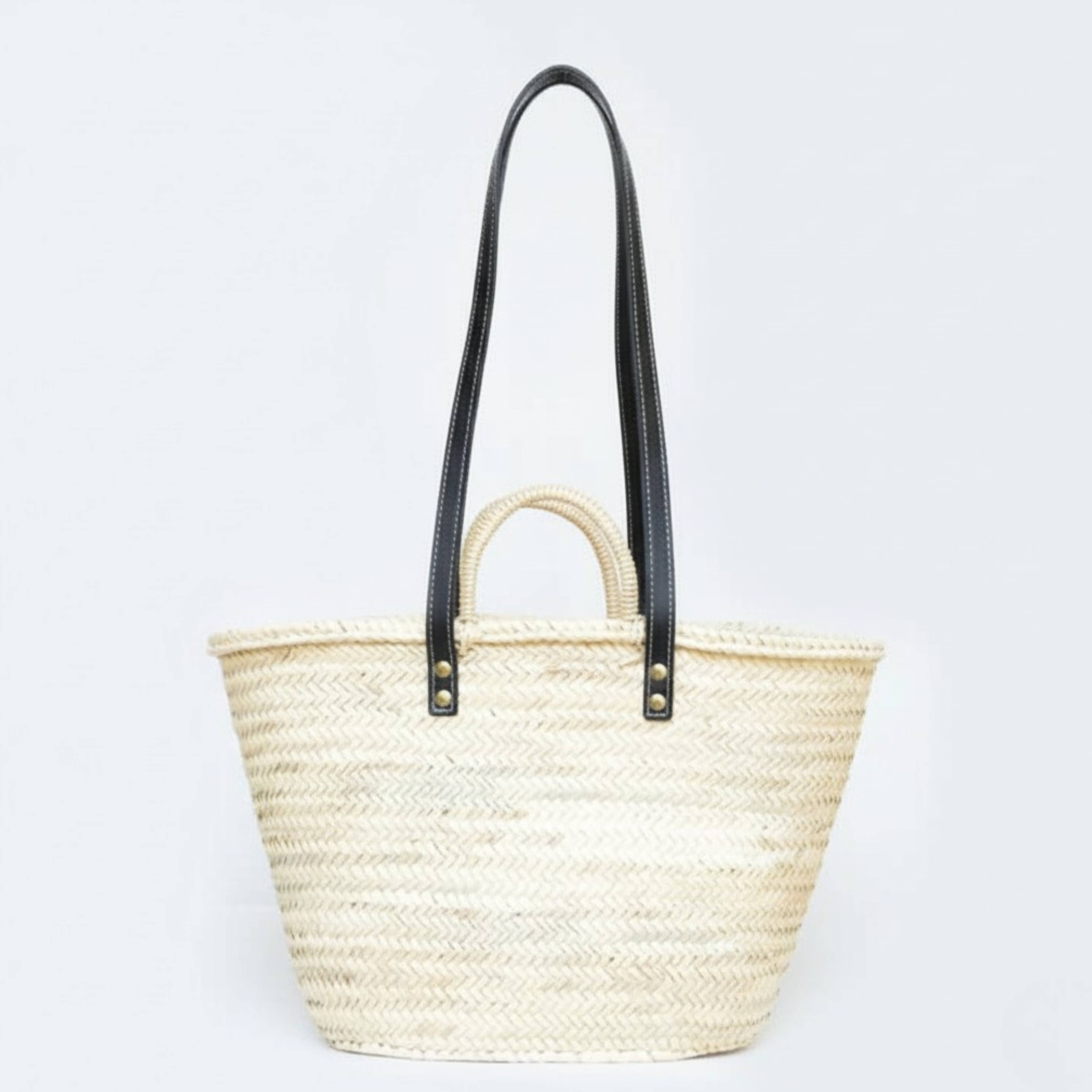LeBazare – Saco de praia por atacado – Cesta de Mercado Francesa Feita à Mão com Alças Longas de Couro Preto1