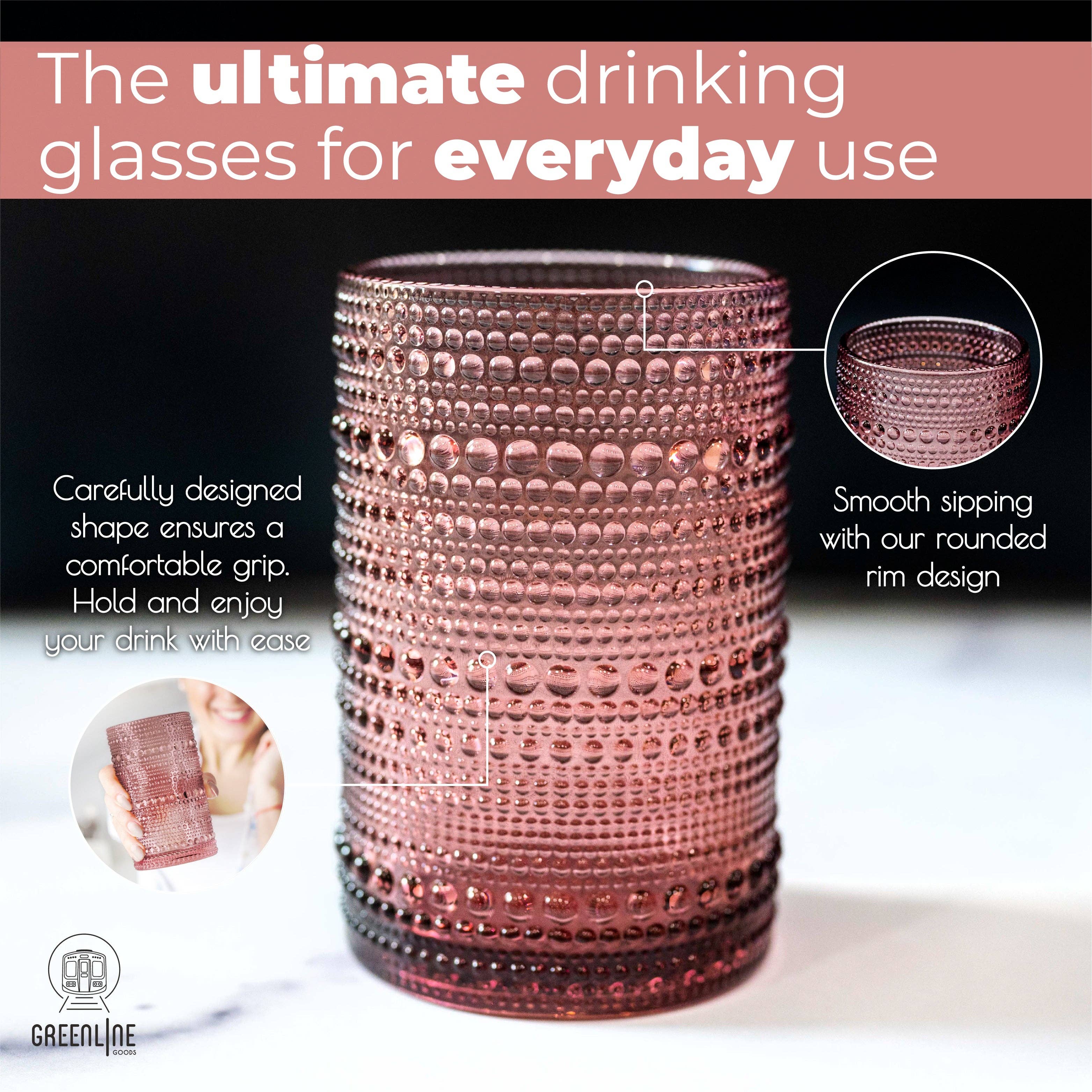 Greenline Goods - Wholesale Drinking Glass/Cup - Hobnail Drinking Glasses - Wine 14 oz ( Set of 4 )4