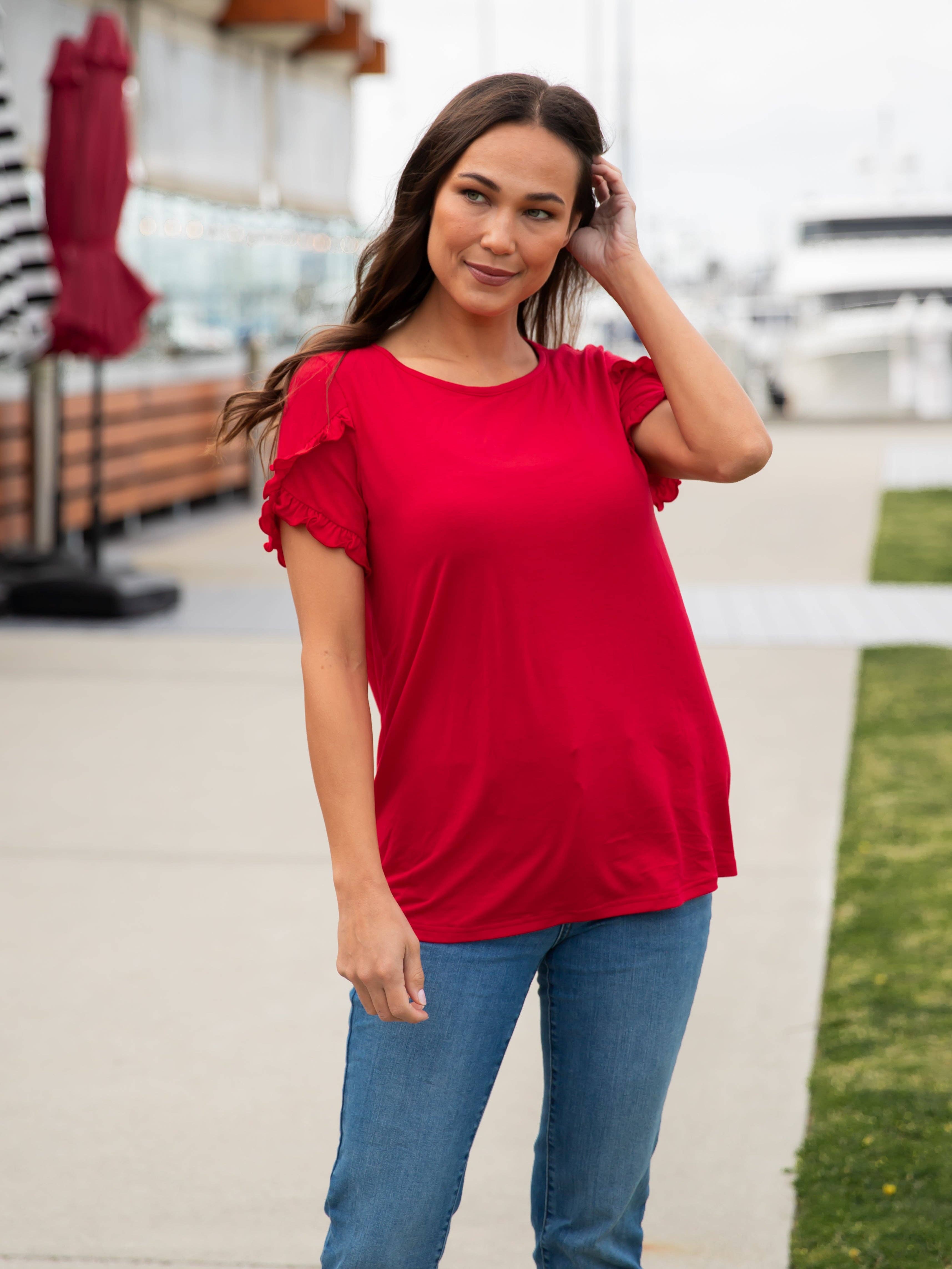 Tickled Teal - Vente Chemisier – femme - Haut à manches courtes à volants10