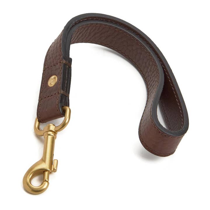 Leather Bison Short Leash and Dog Seatbelt Tether – Brown Bison / Brass Finish for wholesale by Pinewood Leather & Collar