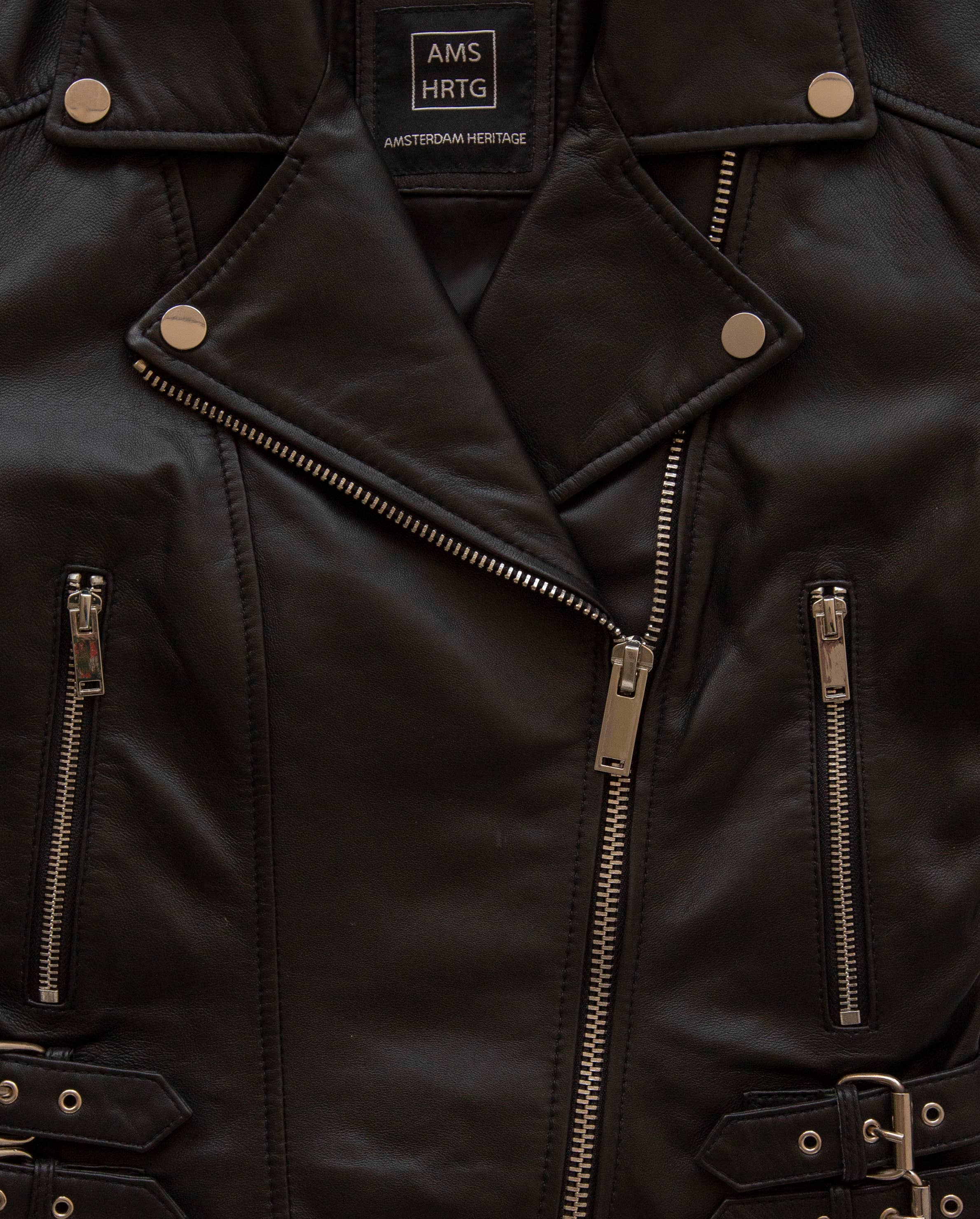 Cecilia | Black and Red Women's Leather Motorcycle Jacket for wholesale on Faire9