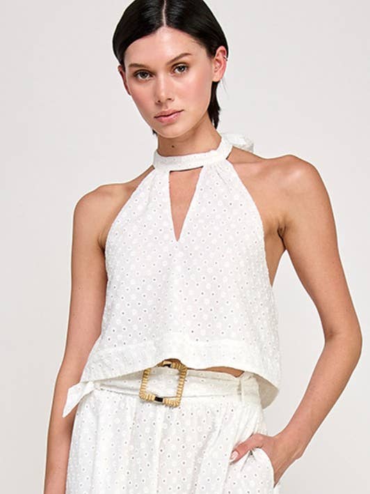 EYELET COTTON HALTER TIE-BACK TOP for wholesale by Miss Love