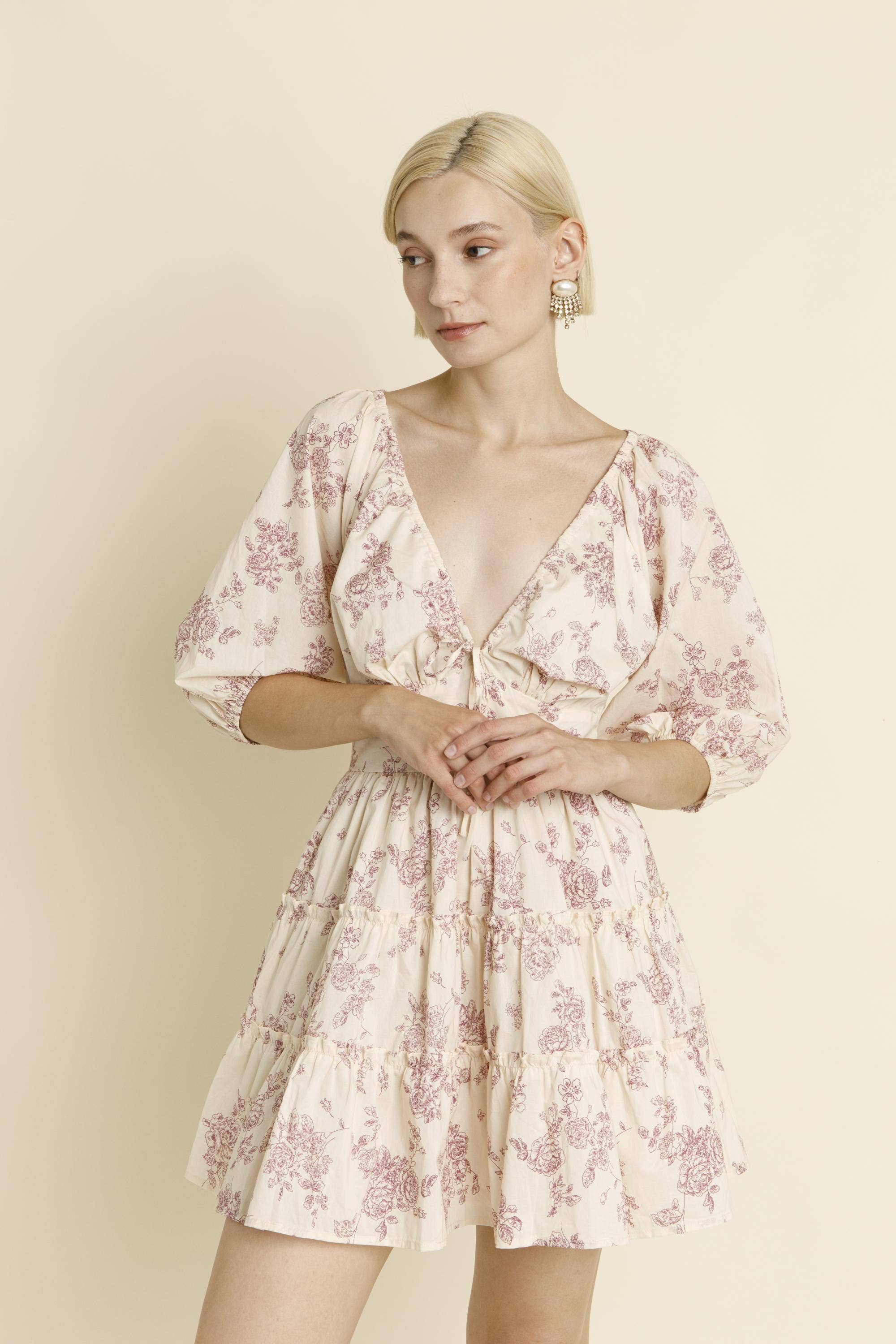Aureum – wholesale Dress – Women's – AD1912 - FLORAL RUCHED MINI DRESS0