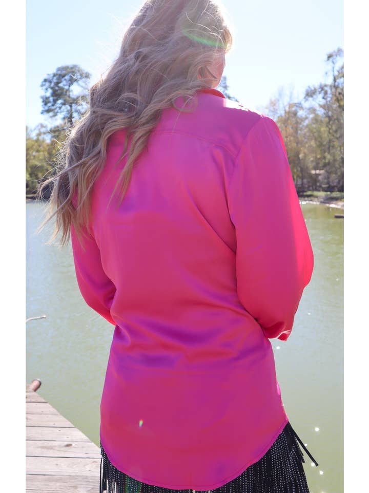 MK189 Dolly Duo Satin Button Up w/ Rhinestones - Pink for wholesale on Faire