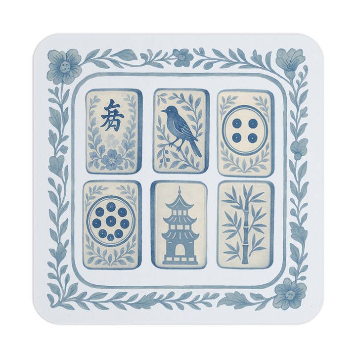Watercolor Chinoiserie Floral Mahjong Tile Paper Coaster Set for wholesale by Design Carolinas