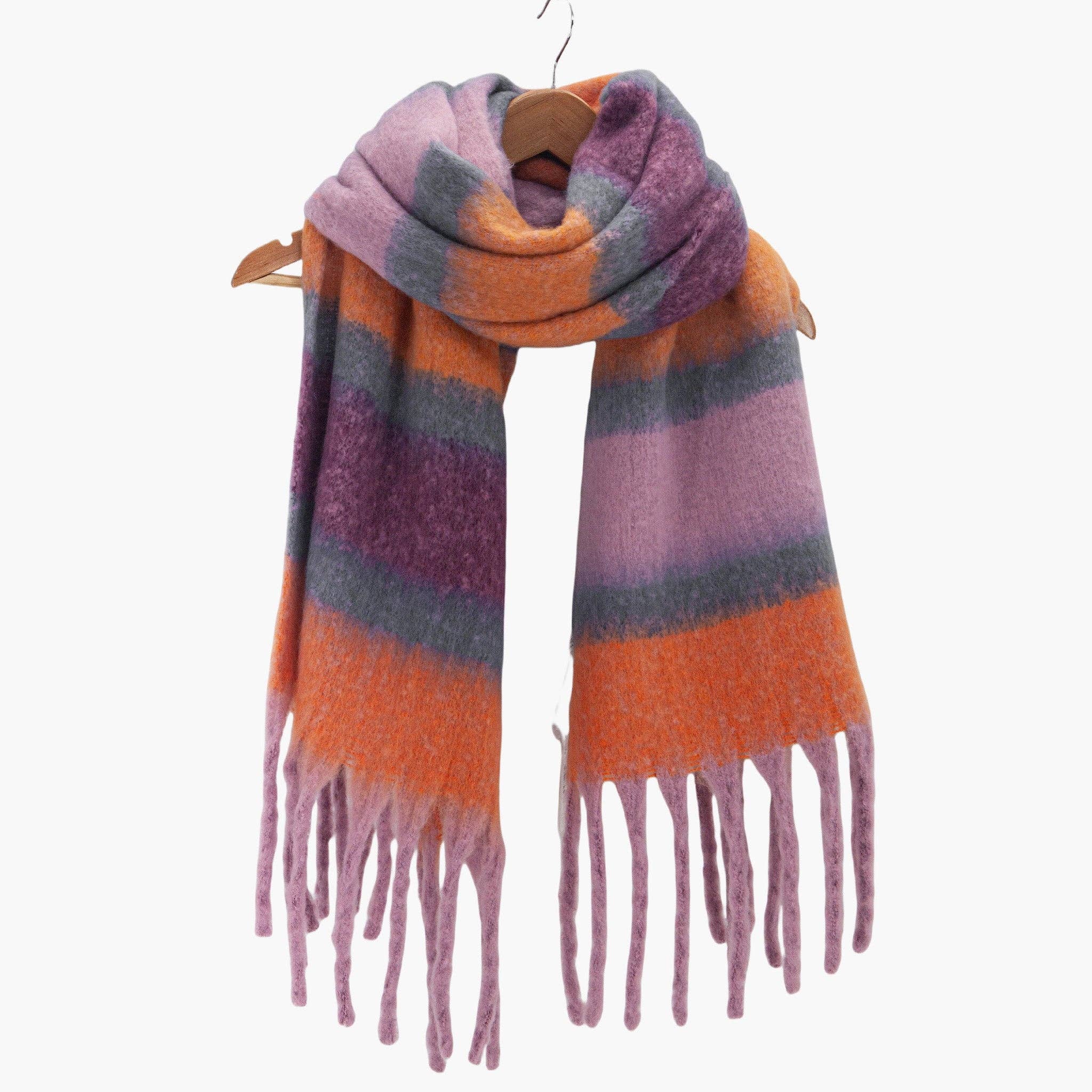 Sarta Accessories - Wholesale Scarf - Women's - Blair Lilac/Orange Colour Block Stripe Heavyweight Scarf2