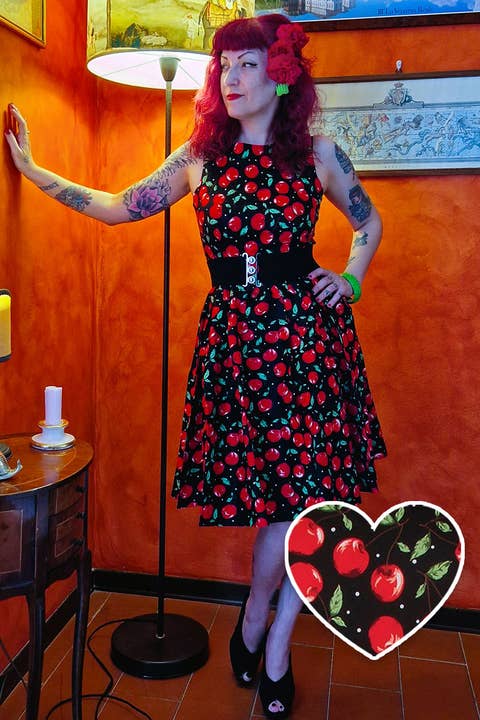 Annie Retro Cherry Swing Dress for wholesale by Dolly & Dotty
