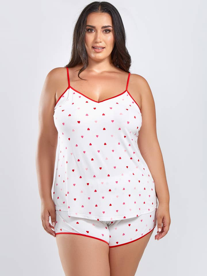 Anjela All Over Hearts Plus Size Korte Set voor wholesale door iCollection