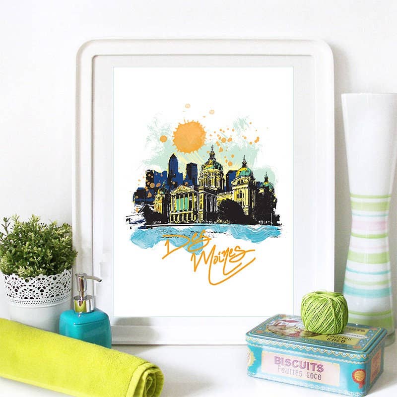 DreamMachine Prints - Wholesale Art Print - Des Moines Print, Des Moines Skyline, Des Moines Art, Des Moines Poster, Des Moines Watercolor, Des Moines Art Print, Des Moines Map, Iowa WCSymbol431