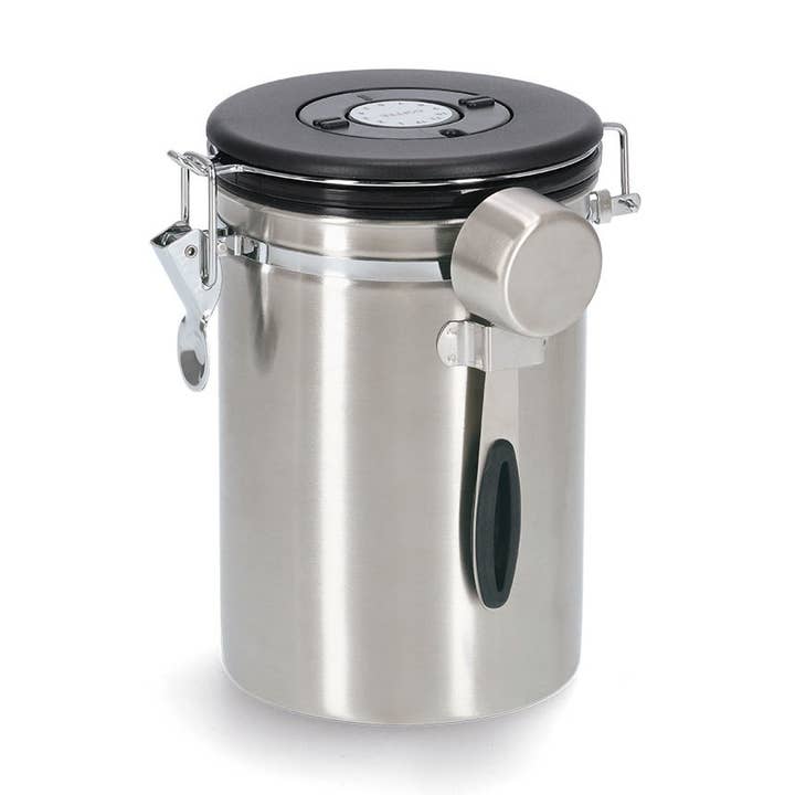 Coffee Canister with Spoon, 1700ml, Stainless Steel/Plastic for wholesale by Zeller Present