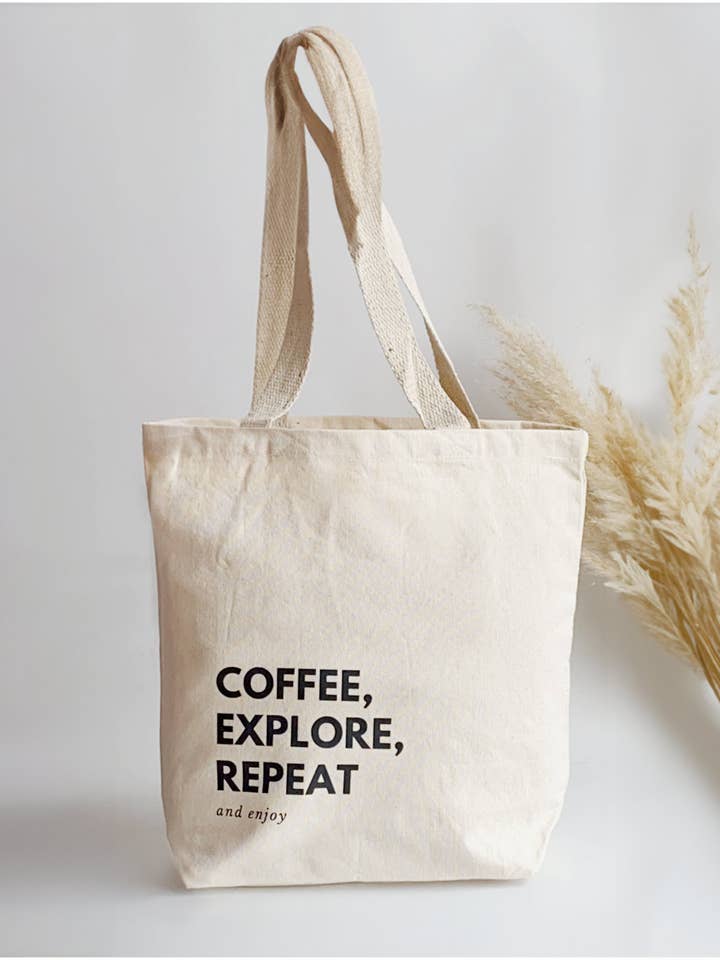 Totebag Nature 100% | Coffee, Explore, Repeat | Shopping Bag for wholesale by MOI AND KO