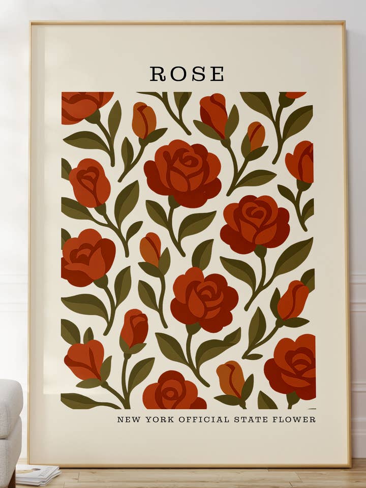 New York State Flower Art Print – Rose for wholesale by The FlatFile Society