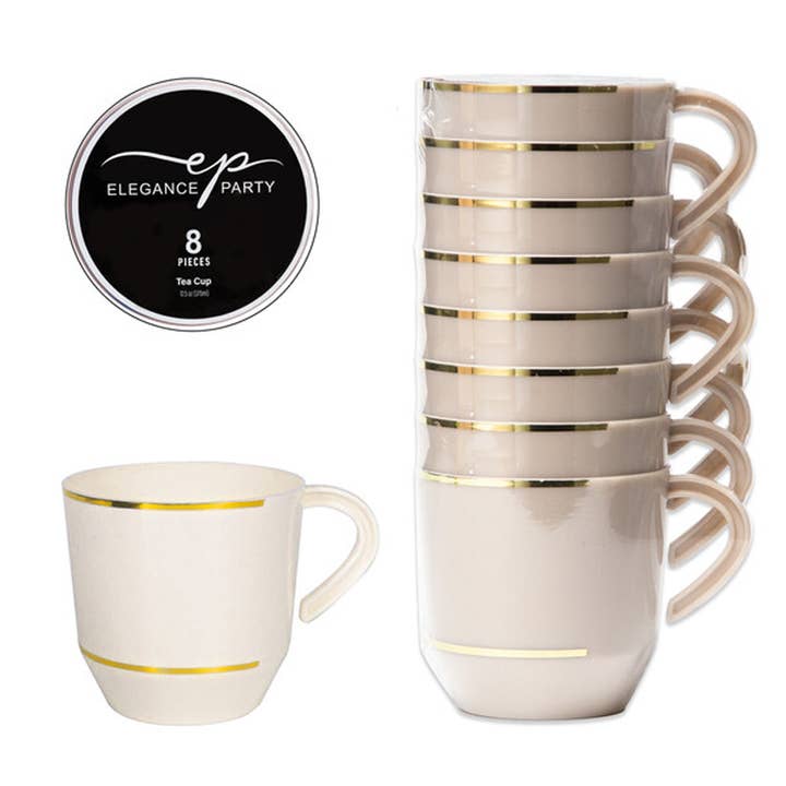 EP 8PK 12.5oz Tea Cup Linen+Gold for wholesale by Deluxe Import Trading