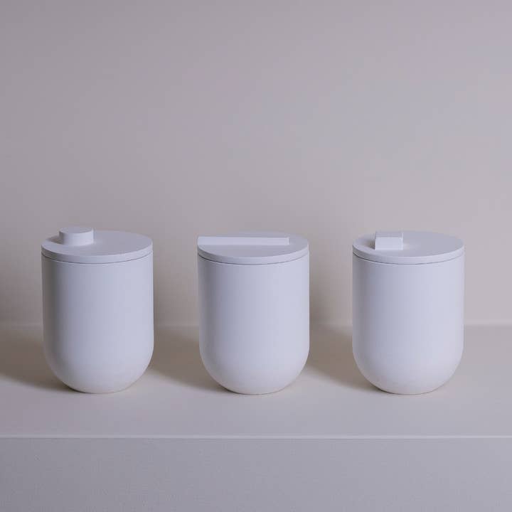TAPA white organic handcrafted concrete candle 3 lids for wholesale by ZOA concept