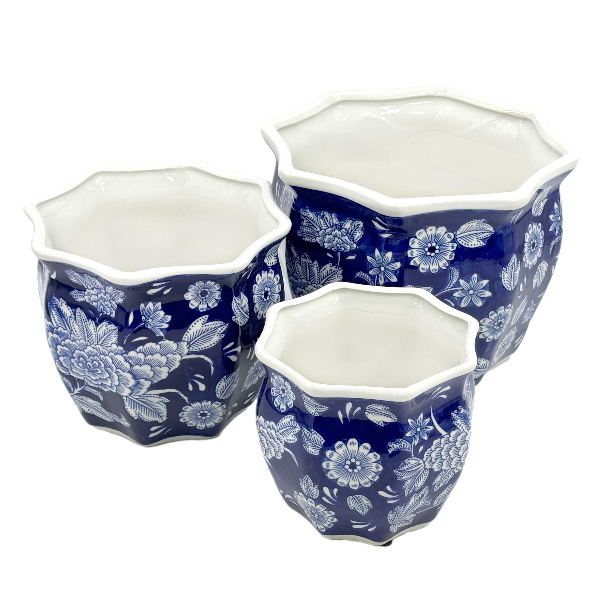 Galt International Company - Vendita all'ingrosso Vasi per piante - Set di 3 vasi per fioriere in ceramica Chinoiserie, 7,5"/10"/13"16