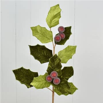 David Christopher's Collection - Wholesale Christmas Decoration - 31”Old World Velvet Holly Christmas Spray