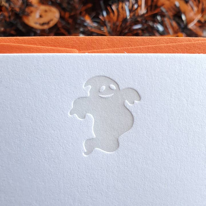 Halloween Friendly Ghost Letterpress Printed Notecard for wholesale by THE 961 COLLECTIVE