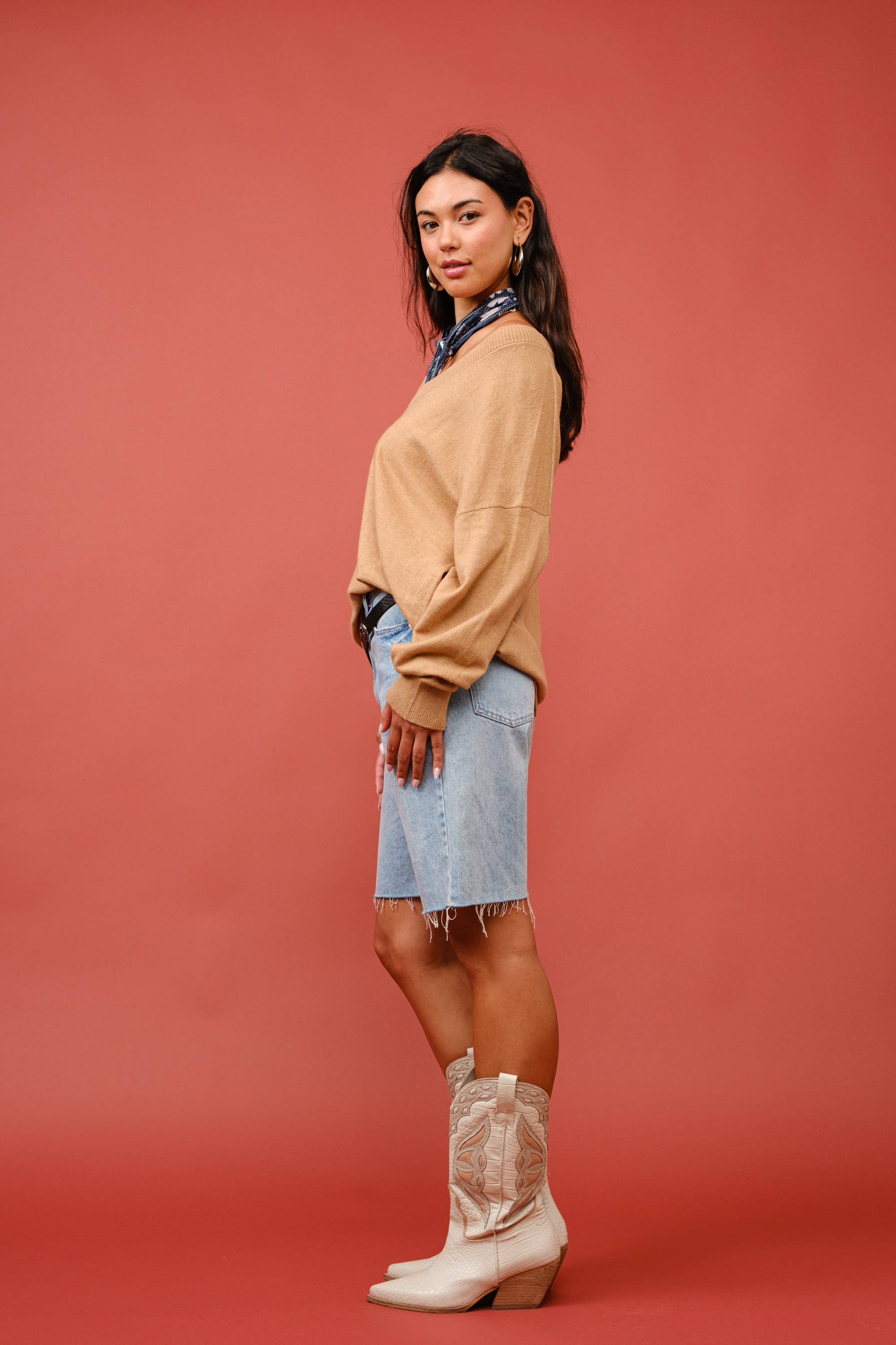 Signature 8 – Pulôver - Mulher por atacado – Suéter Oversized de Cashmere com Decote V e Mangas Longas S63125