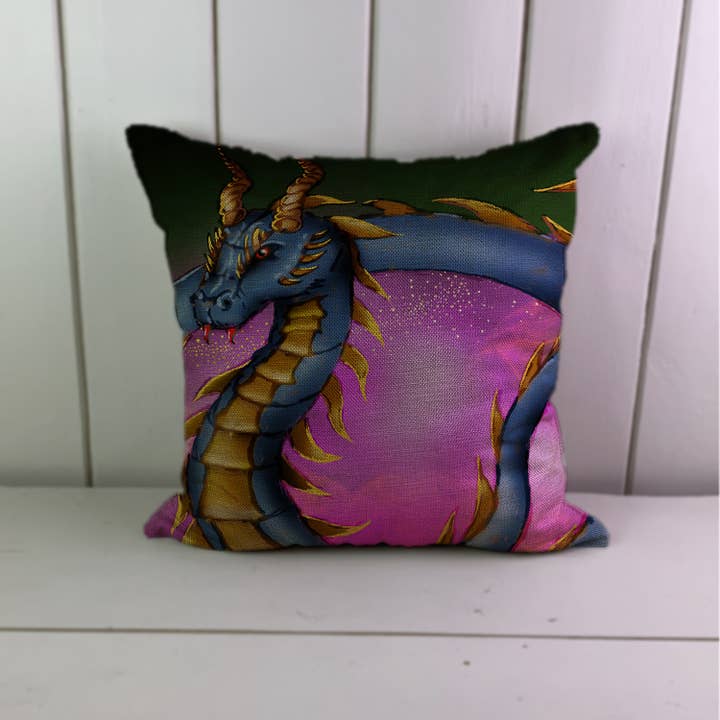 Dragon fantasy purple art Linen Cushion Cover for wholesale by Hills Of Fabric