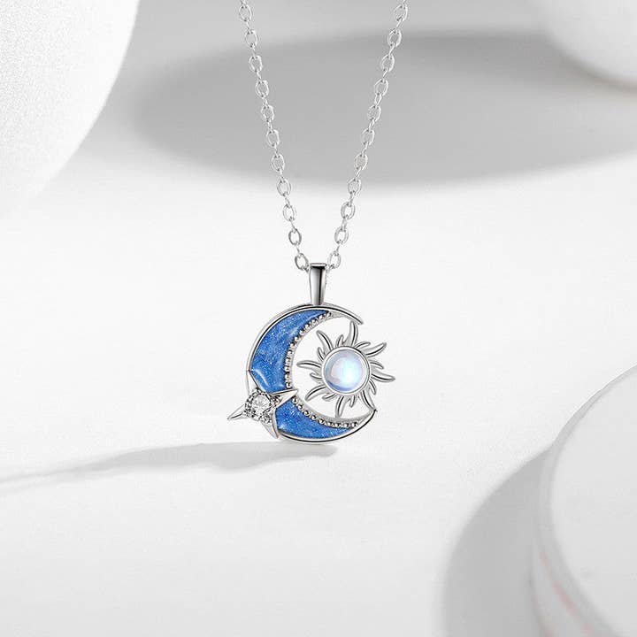 Sun Moon Star Moonstone Necklace in 925 Sterling Silver for wholesale by Perimade & Co. LLC