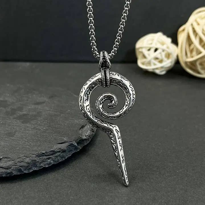Stainless Steel Vintage Coiled Snake Scepter Necklace for wholesale by GemMeet